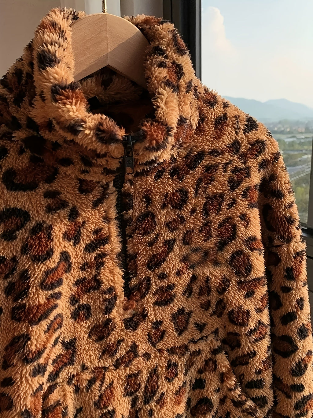Zaria™ | Leopard Print Zip Fleece Sweatshirt