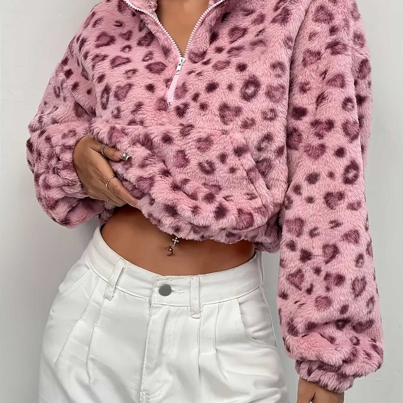 Zaria™ | Leopard Print Zip Fleece Sweatshirt