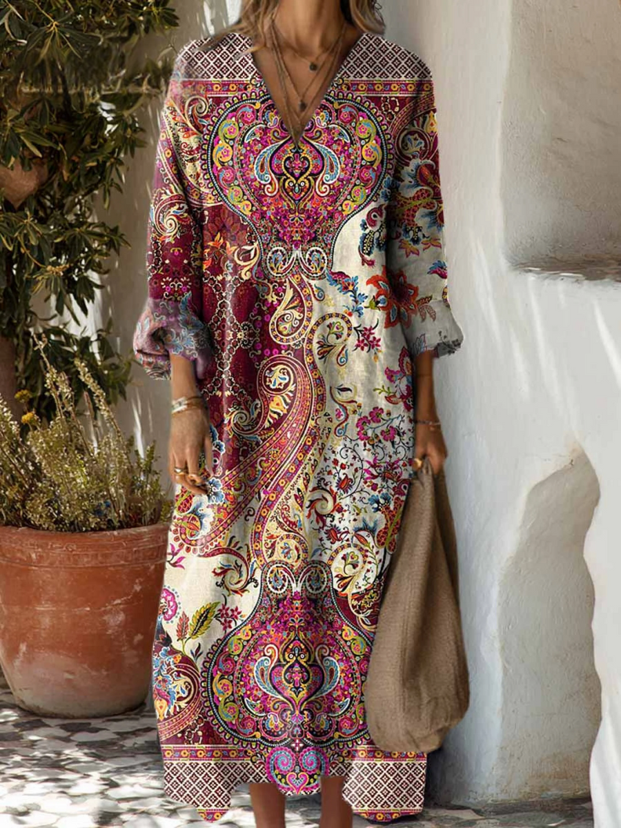 Women's Vintage Floral Pattern Art Print Cotton Dress