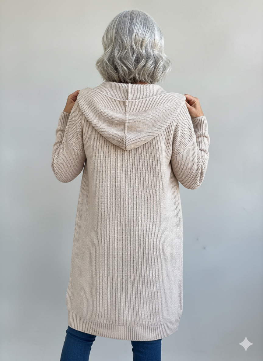 Yasmine – Long Knit Cardigan with Hood