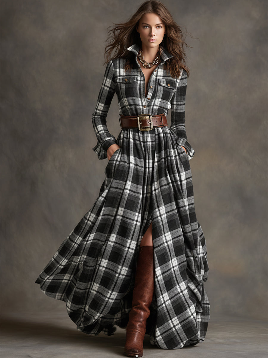Harper™ | Maxi Checked Shirt Dress