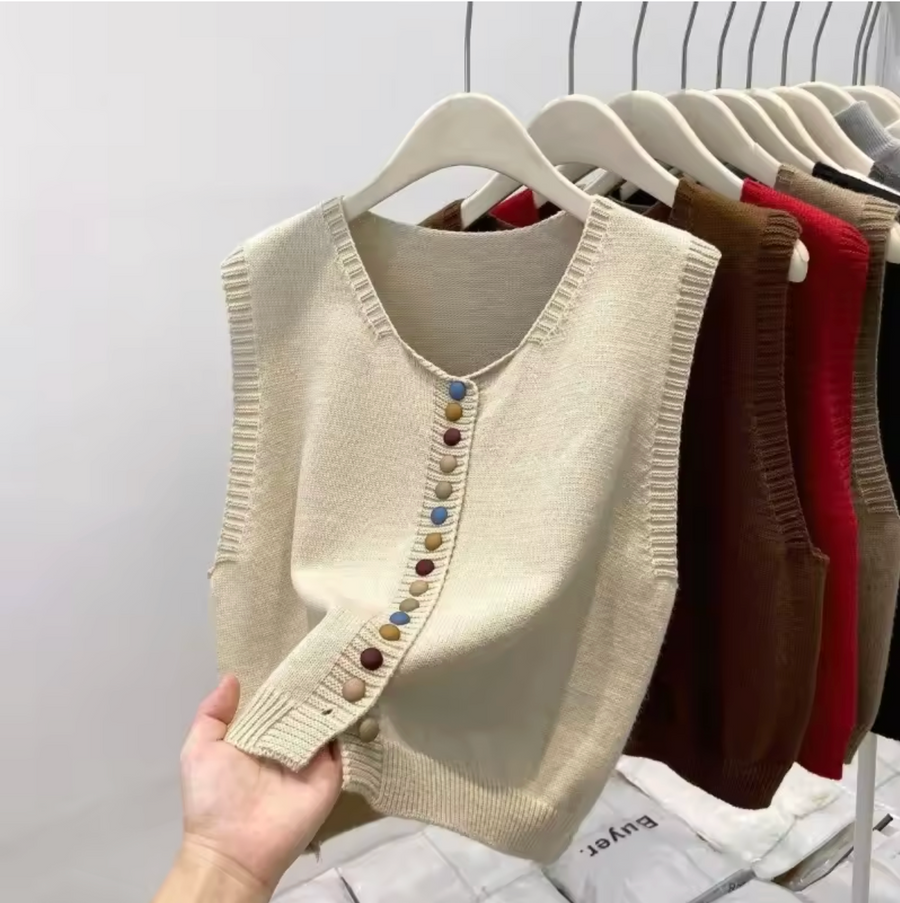 THE MARIBEL | COLOR-BUTTON KNIT VEST
