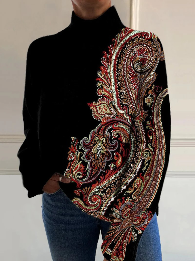 Retro Pattern Knit Turtleneck Sweater