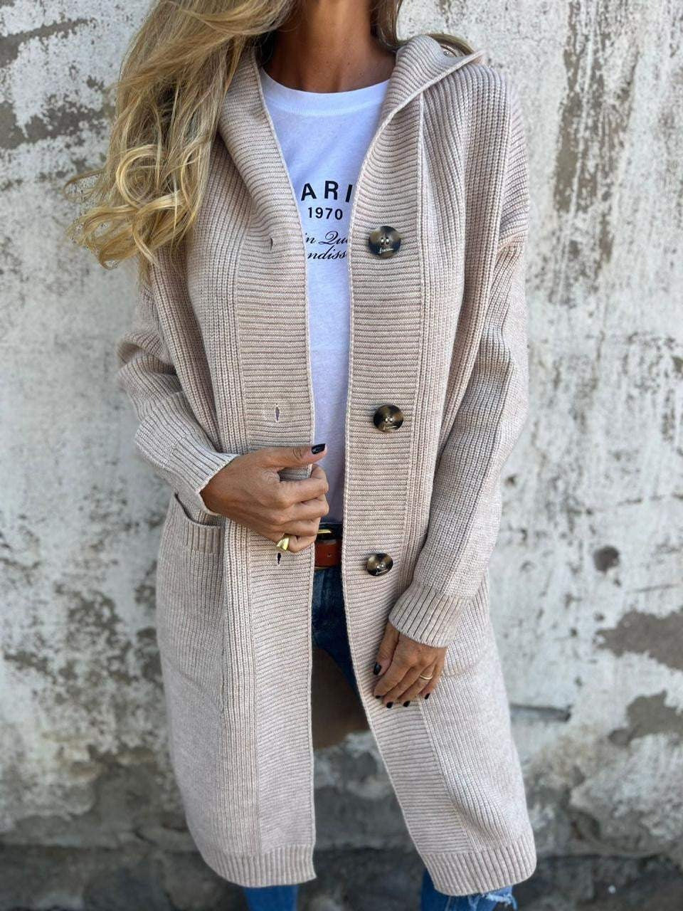 Yasmine – Long Knit Cardigan with Hood